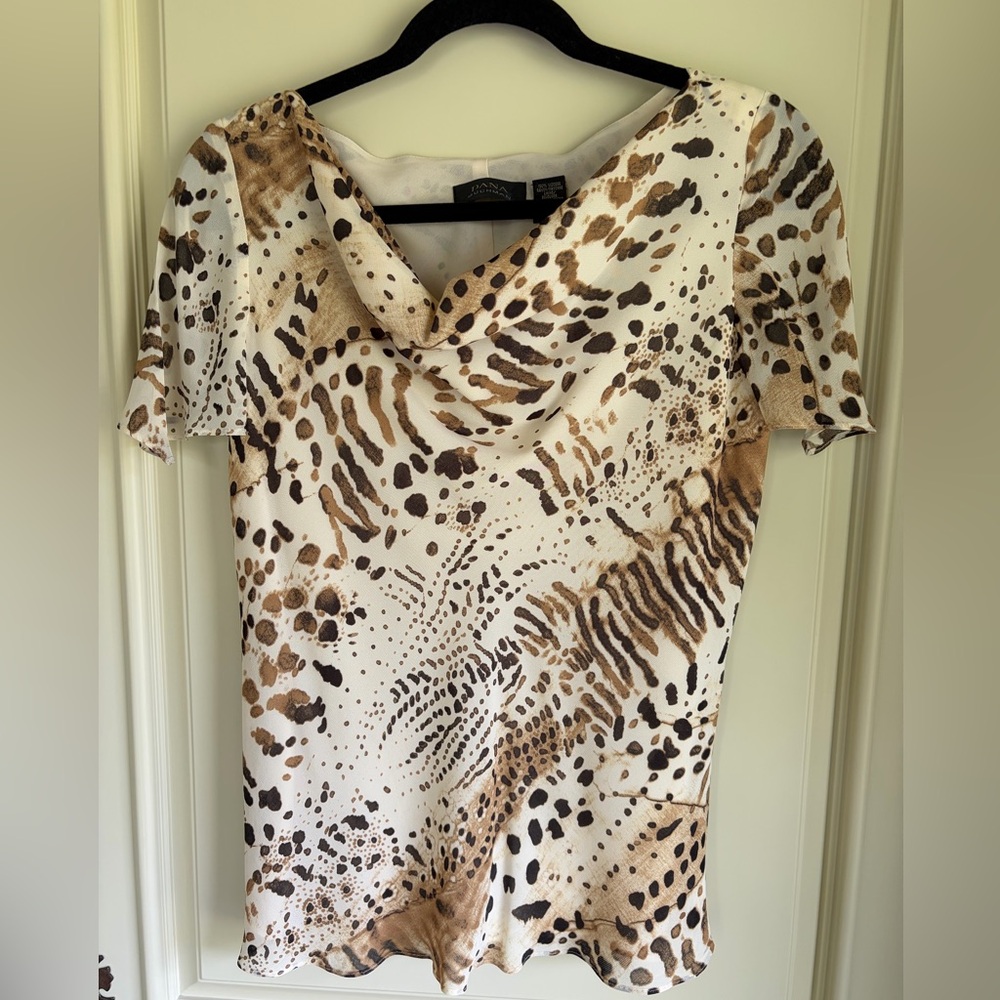 Dana Buchman vintage designer Cream and Brown Animal-Print Midi Dress
